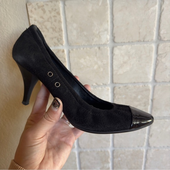 Prada Sport Black Suede Leather Cap Toe Classic Pumps Size 36 - Picture 2 of 7